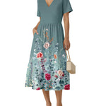 Summer Casual V-Neck Floral Dress with Pockets (US Only)