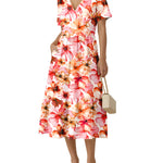 Summer Casual V-Neck Floral Dress with Pockets (US Only)