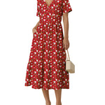 Summer Casual V-Neck Floral Dress with Pockets (US Only)