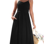 Casual Ruched Floral Flowy Beach Dress with Pockets (US Only)