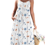 Casual Ruched Floral Flowy Beach Dress with Pockets (US Only)