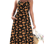 Casual Ruched Floral Flowy Beach Dress with Pockets (US Only)