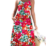 Casual Ruched Floral Flowy Beach Dress with Pockets (US Only)