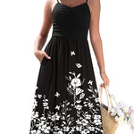 Casual Ruched Floral Flowy Beach Dress with Pockets (US Only)
