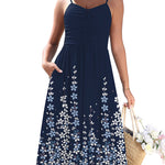 Casual Ruched Floral Flowy Beach Dress with Pockets (US Only)