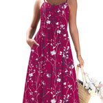 Casual Ruched Floral Flowy Beach Dress with Pockets (US Only)