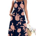 Casual Ruched Floral Flowy Beach Dress with Pockets (US Only)