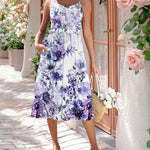 Casual Ruched Floral Flowy Beach Dress with Pockets (US Only)