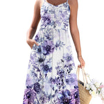 Casual Ruched Floral Flowy Beach Dress with Pockets (US Only)