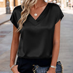 Business Casual Cap Short Sleeve Silk Satin Tops (US Only)