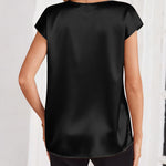 Business Casual Cap Short Sleeve Silk Satin Tops (US Only)