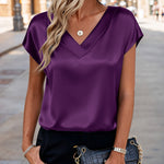 Business Casual Cap Short Sleeve Silk Satin Tops (US Only)