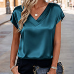 Business Casual Cap Short Sleeve Silk Satin Tops (US Only)