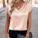 Business Casual Cap Short Sleeve Silk Satin Tops (US Only)