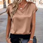 Business Casual Cap Short Sleeve Silk Satin Tops (US Only)