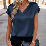 Business Casual Cap Short Sleeve Silk Satin Tops (US Only)