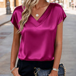 Business Casual Cap Short Sleeve Silk Satin Tops (US Only)
