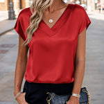 Business Casual Cap Short Sleeve Silk Satin Tops (US Only)