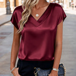 Business Casual Cap Short Sleeve Silk Satin Tops (US Only)
