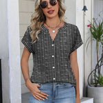 Business Casual Short Sleeve V Neck Blouse (US Only)