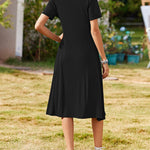 Nadorine Women's Casual Short Sleeve A-line Midi Dress with Pocket (US Only)