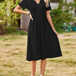 Nadorine Women's Casual Short Sleeve A-line Midi Dress with Pocket (US Only)