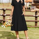 Nadorine Women's Casual Short Sleeve A-line Midi Dress with Pocket (US Only)