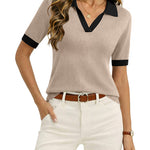 Nadorine Casual Office Short Sleeve Knitted Polo Tops for Women Casual Work Office Loose Fit 2026 | Under $40