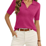 Nadorine Casual Office Short Sleeve Knitted Polo Tops for Women Casual Work Office Loose Fit 2026 | Under $40