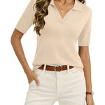 Nadorine Casual Office Short Sleeve Knitted Polo Tops for Women Casual Work Office Loose Fit 2026 | Under $40