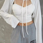 Tie Shrug Crop Cardigan (Open Front) - Nadorine (Us Only)