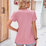 Nadorine Short Sleeve Tops for Women Casual V Neck Lace T-Shirts Petal Sleeve Shirt Eyelet Pleated Loose Blouses (Us Only)