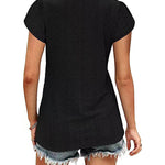 Nadorine Short Sleeve Tops for Women Casual V Neck T-Shirts Petal Sleeve Shirt Eyelet Pleated Loose Blouses (Us Only)