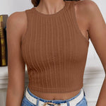 Nadorine Tank Top for Women Ribbed Knit Sleeveless Crop Tops Summer Crew Neck Cropped Racerback Camisole  (US Only)