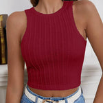 Nadorine Tank Top for Women Ribbed Knit Sleeveless Crop Tops Summer Crew Neck Cropped Racerback Camisole  (US Only)