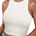 Nadorine Tank Top for Women Ribbed Knit Sleeveless Crop Tops Summer Crew Neck Cropped Racerback Camisole  (US Only)