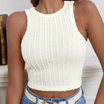 Nadorine Tank Top for Women Ribbed Knit Sleeveless Crop Tops Summer Crew Neck Cropped Racerback Camisole  (US Only)