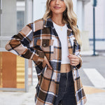 Nadorine Plaid Shacket Jacket Button Down Trench Coats