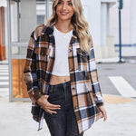 Nadorine Plaid Shacket Jacket Button Down Trench Coats