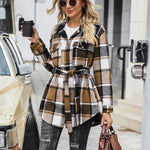 Nadorine Plaid Shacket Jacket Button Down Trench Coats