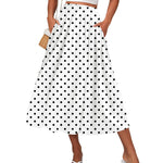 Women's Midi Skirts Elastic High Waist Skirt Polka Dot Casual Pleated Skirt with Pockets - Nadorine (Us Only)