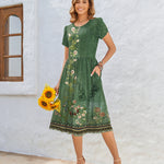 Nadorine Women Short Sleeve Midi Dress with Pockets (US Only)
