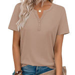 Nadorine Casual Vacation V Neck Short Sleeve T-Shirt for Women Casual Business Work Office 2026 | Under $25