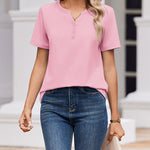 Nadorine Casual Vacation V Neck Short Sleeve T-Shirt for Women Casual Business Work Office 2026 | Under $25