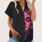 Nadorine Button Down Blouse Rolled Cuffed Short Sleeve Shirts