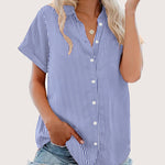 Nadorine Button Down Blouse Rolled Cuffed Short Sleeve Shirts
