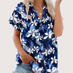 Nadorine Button Down Blouse Rolled Cuffed Short Sleeve Shirts