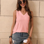 Nadorine Pleated Tank Tops Loose Fit V Neck Sleeveless Tops