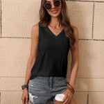 Nadorine Pleated Tank Tops Loose Fit V Neck Sleeveless Tops