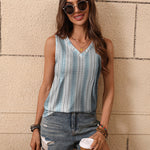 Nadorine Pleated Tank Tops Loose Fit V Neck Sleeveless Tops